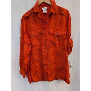Jones New York Sport Womens Vtg Rayon Button Up Blouse M Safari Jungle 90s